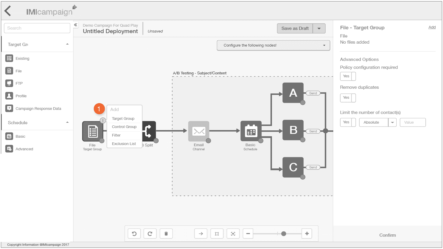 Node properties panel — contextual and action-specific