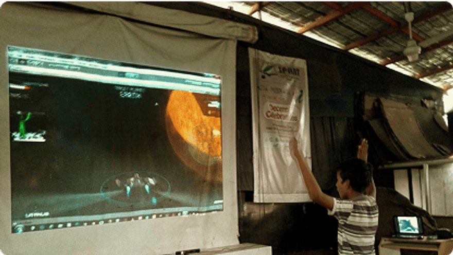 User testing session — child navigating the solar system