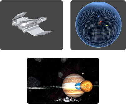 Prototype 2 screenshot showing Unity 3D solar system environment